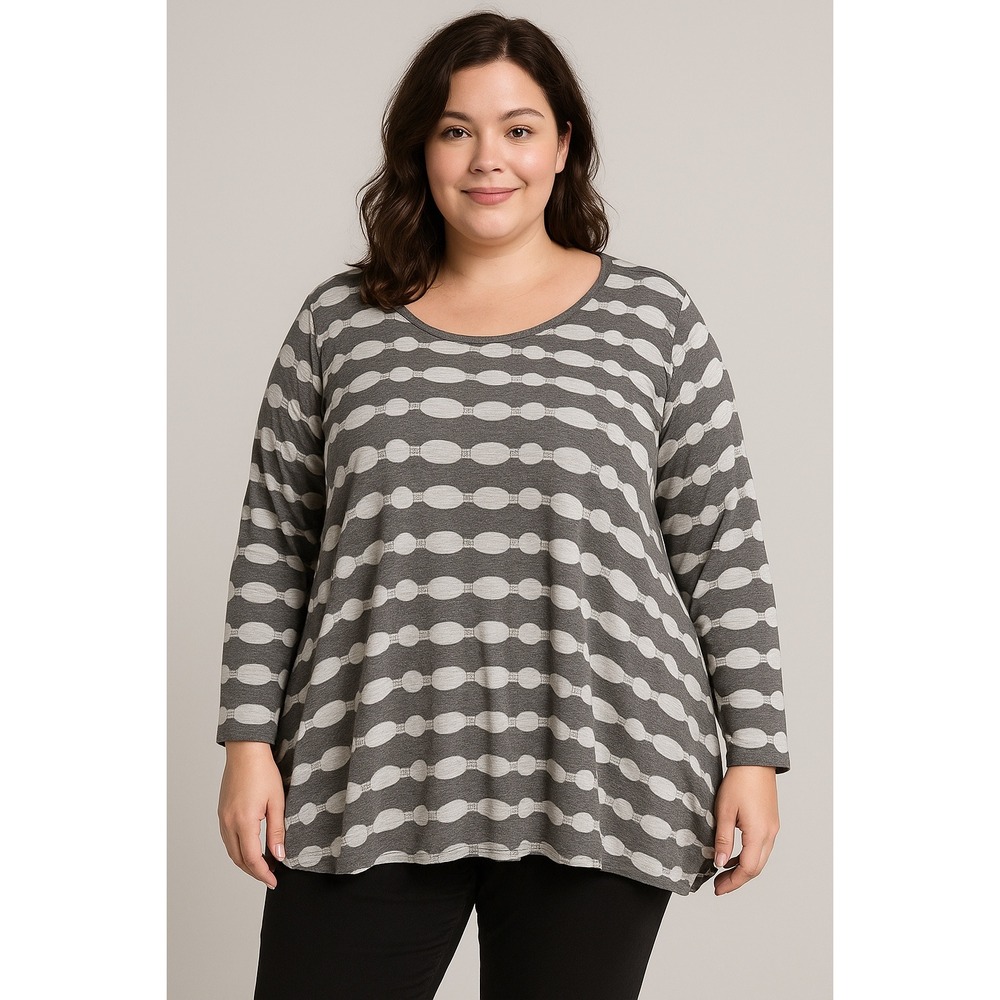 Niche‎ Nilgun Derman Gray White Striped Distressed Long Sleeve Top XL